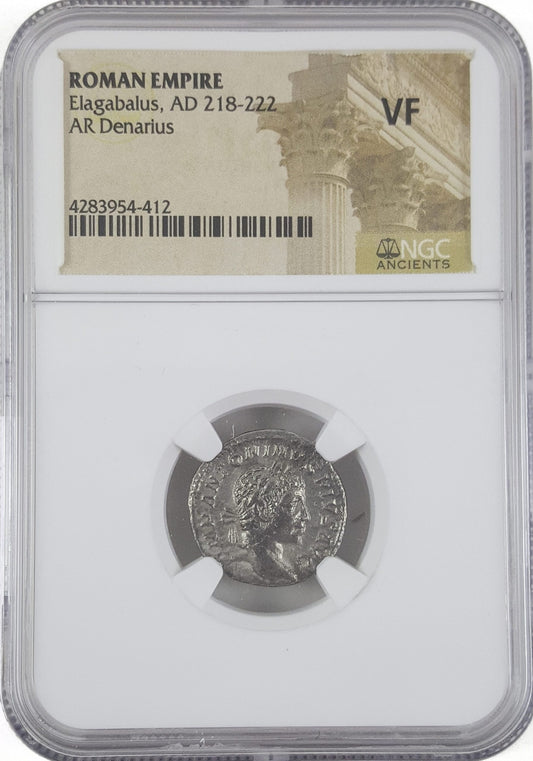 Roman Silver Denarius of Elagabalus (AD 218-222) NGC(VF)