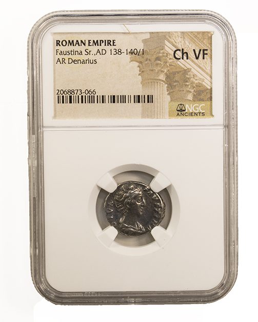 Roman Silver Denarius of Faustina Sr. (AD 138-140/1) NGC (VF)