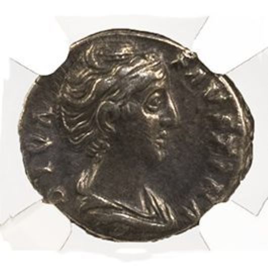 Roman Silver Denarius of Faustina Sr. (AD 138-140/1) NGC (VF)